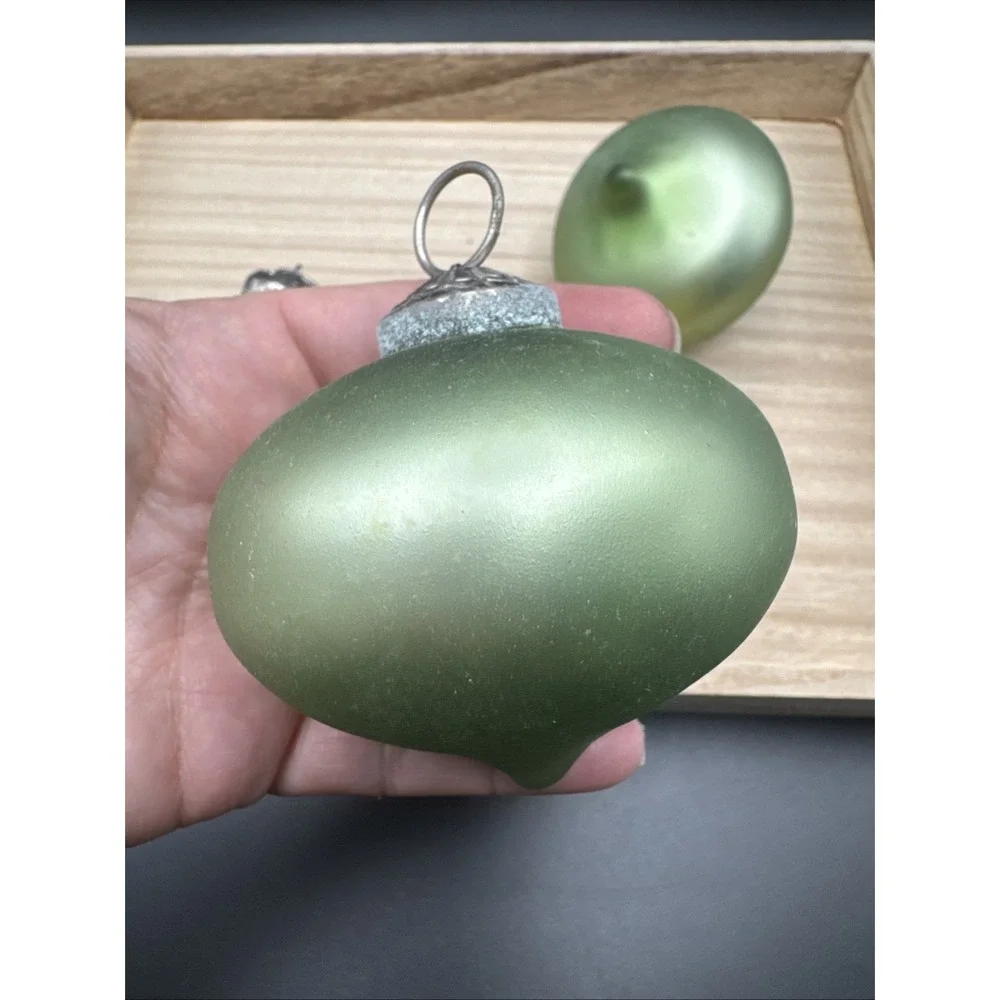 Christmas Tree Ornaments Kugel Style Frosted Glass Silver Set‎ 5 Lot Green Gold